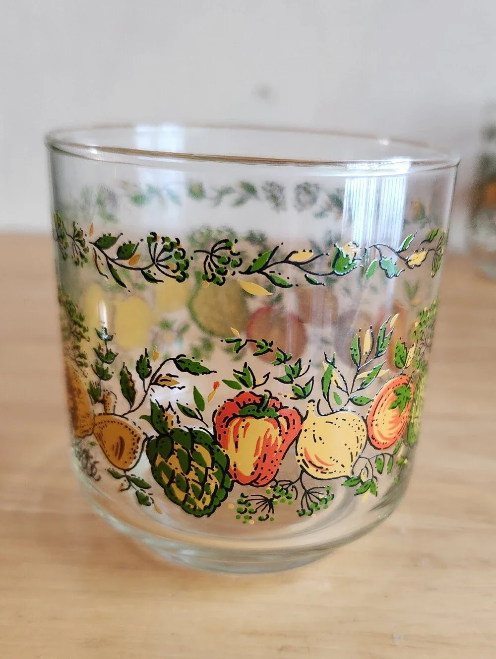Vintage Libbey Pair Bonne Santé Fruit Glasses Spice Of LifeClear Floral Tumbler